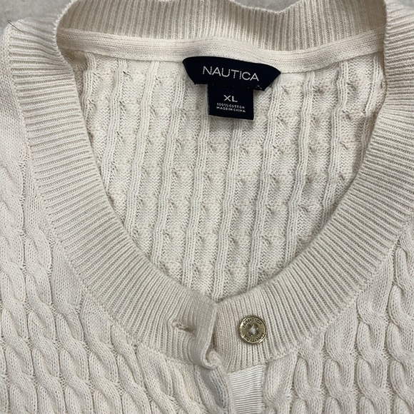 Nautica | 100% Cotton Cable Knit Cardigan | Ivory | Size Large - Picture 5 of 10